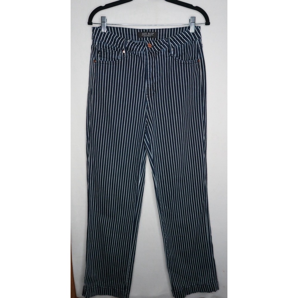 Judy Blue Pinstripe Jeans Dark Wash Straight Leg Womens 13/31 Stretch Denim EUC